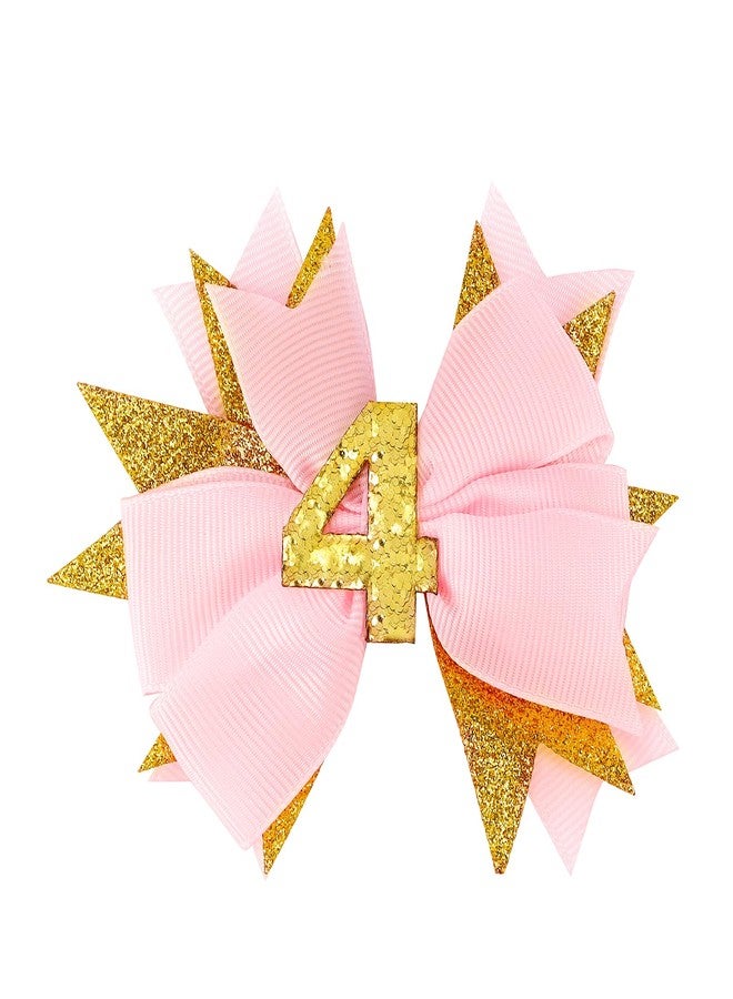 Vovii Sparkling Pink Fourth Birthday Hair Bow for Baby Girl 4th Birthday Decorations，Celebration Hair Accessories for Fourth Girls Party Supplies Outfit - Image 1